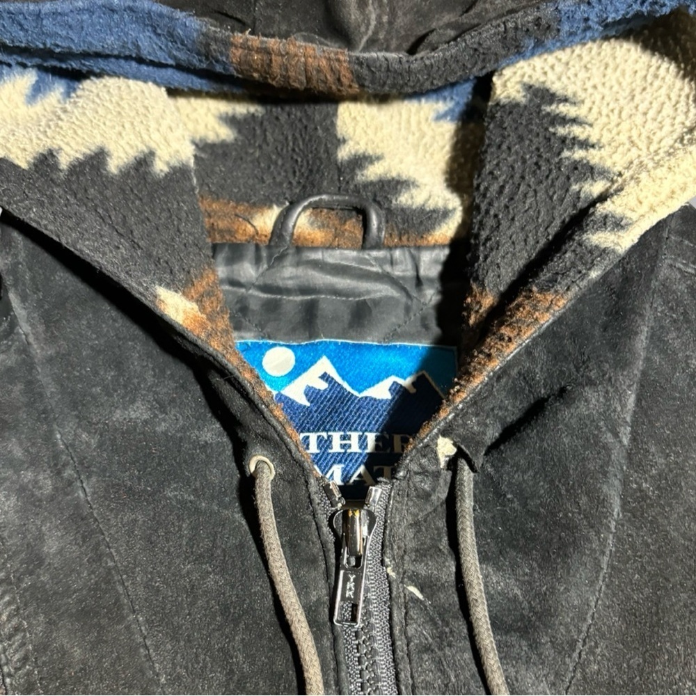 Black and Blue Aztec Patterned Men's Hooded Jacket - Picture 5 of 6